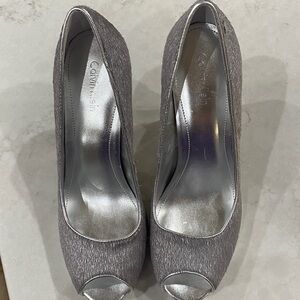 Calvin Klein Women's Metallic Gray Peep Toe Heels